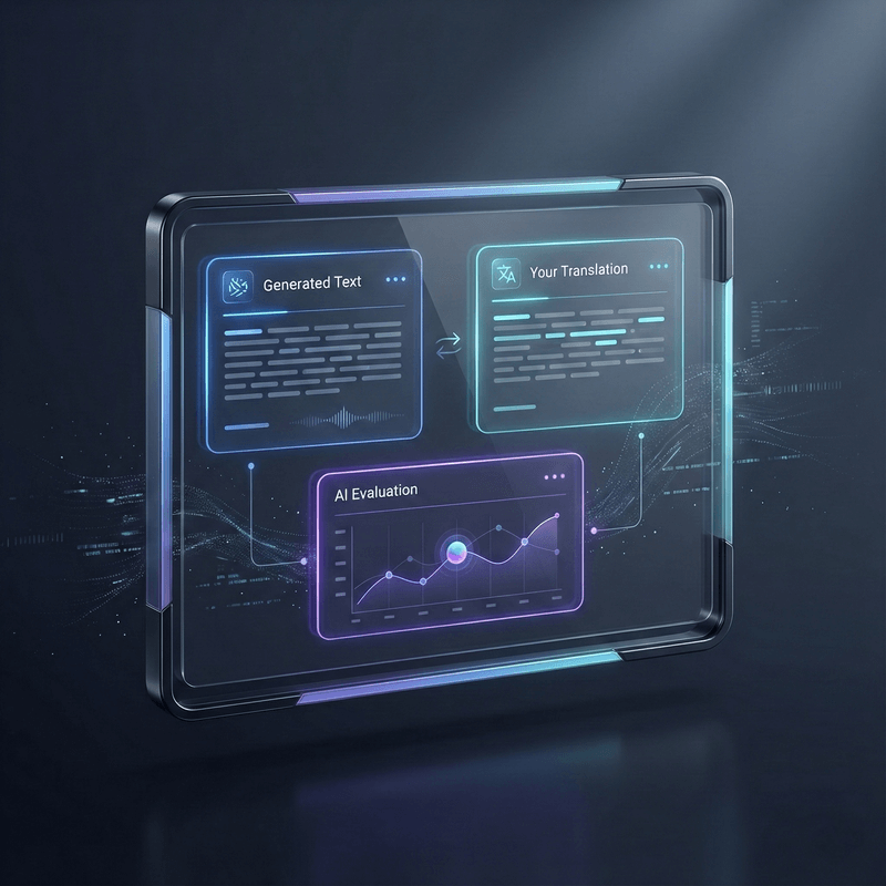 NovaLexy Translation Playground Interface showing AI-powered translation review and CEFR scoring